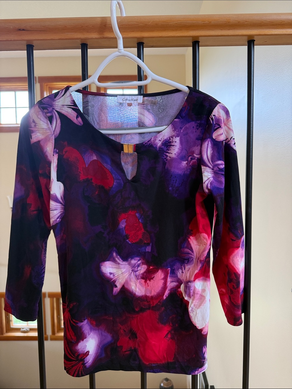 Calvin Klein Purple, Red & Black Floral Scoop Neck Top
